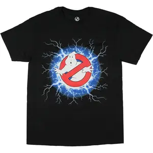 Ghostbusters Men's Classic 1980's Movie Logo with Lightning Adult Short Sleeve T-Shirt (Medium) Black Ghostbusters No Ghost Logo Lightning Burst Graphic T-Shirt| Retro 80s Movie Fan Tee
