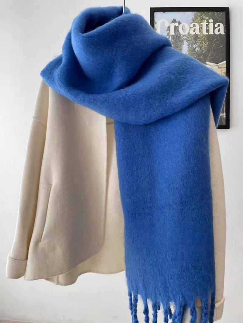 Solid Color Tassel Decor Fluffy Soft Scarf, Elegant Thickened Shawl for Women & Men, Fashion Accessories for Fall & Winter
