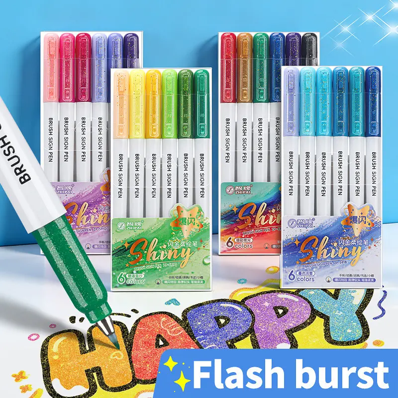 Shimmering Gold Highlighter Pen, 8 Color Sets, Smooth Soft Tip, Vibrant Colors, Perfect for Sketchbooks, Notes, Cards, Art Supplies