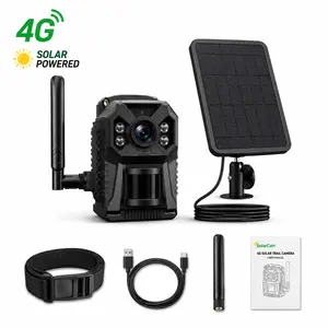 Solar 4G Trail Camera with Built-in SIM Card, Night Vision Motion Activated Wildlife Camera for Deer Hunting & Remote Monitoring, Includes 7-Day Free Data Trial