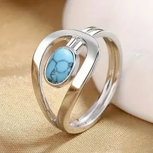 [Holiday Gift for Year-Round Style] READKISS Women' Elegant Minimalist Turquoise Rings - K Plated Synthetic Stone, Random Stone Pattern - Suitable for Daily Wear & Mardi Gras Parties, Year-Round Casual Vacation Accessories