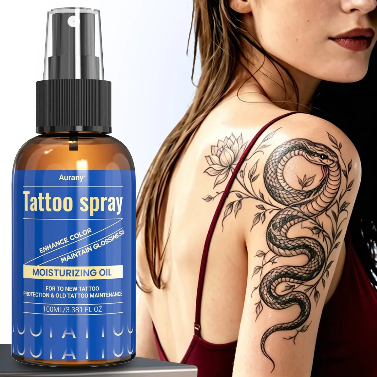 Tattoo Spray, Tattoo Care, Tattoo Moisturizer Lotion ， Enhance Color, Maintain Glossiness, Moisturizing  For New Tattoos，Fast-Absorbing, Lightweight, Boosts Vibrancy & Shine， Essential Tattoo Aftercare, Tattoo Aftercare Cosmetics