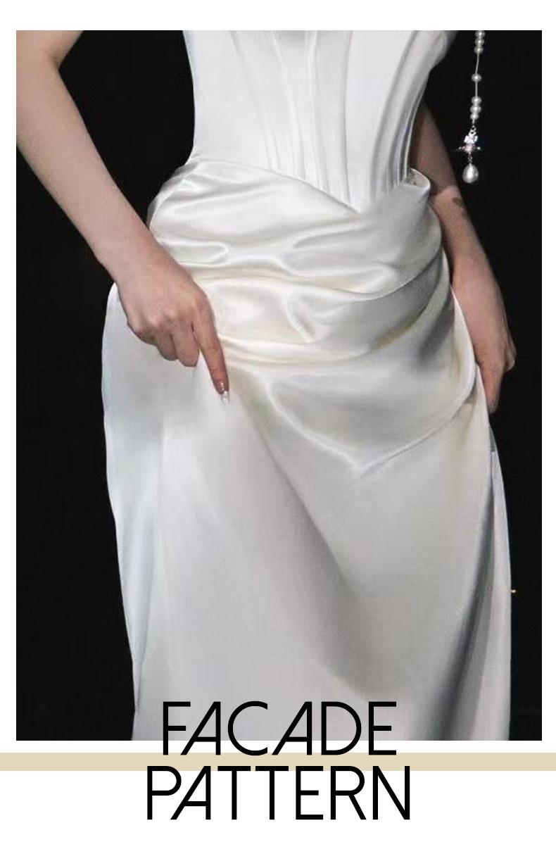 French Off-Shoulder Light Wedding Dress – Bridal Toast Gown, White Engagement Departure Dress, Elegant Banquet Evening Gown