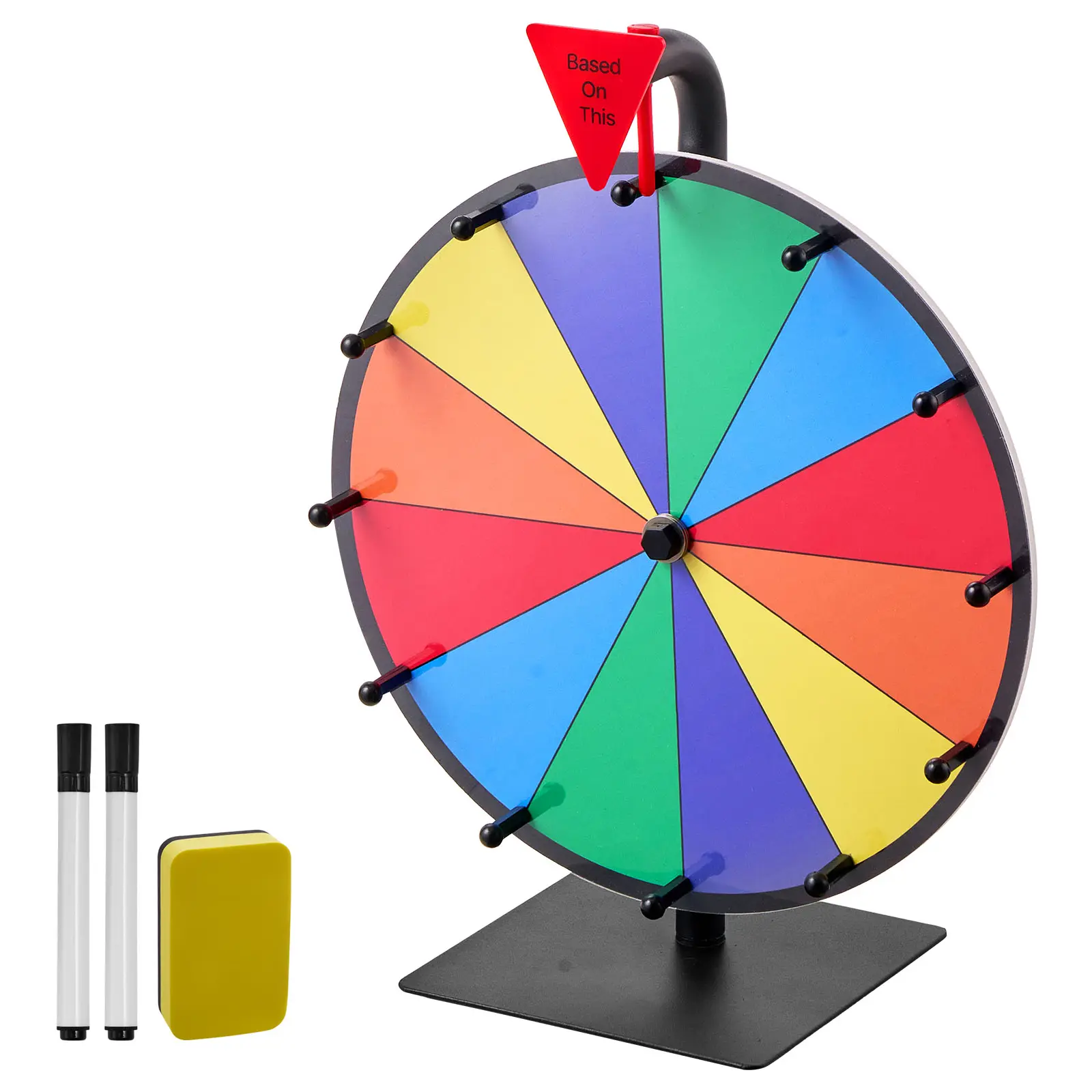 12 in Spinning Prize Wheel, 12 Slots Spinning Wheel with Stand, Tabletop Win Fortune Roulette with a Dry Erase and 2 Markers, 6 Colors, Easy Assembly, Designed for Party Pub Trade Show Carnival Events