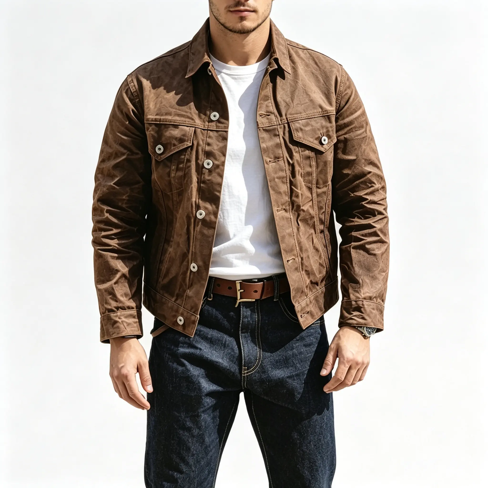 Men Oversized American Retro Waxed Canvas Jacket Vintage Oilskin Trucker Coat Amekaji Western Hunting Workwear Outerwear For Autumn Winter