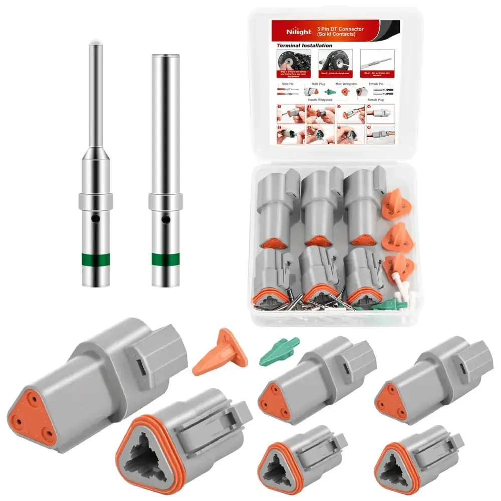 Nilight 3 PIN DT Connector Kit 3 Sets Size 16 Solid Contacts Waterproof Male Female Terminal for 14-20 AWG DT Series Connector