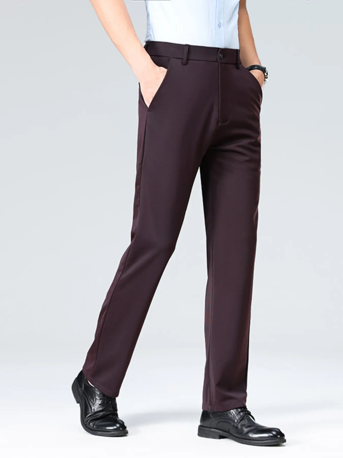 Clean Fit Men Slim Straight Suit Pants Soft Breathable Daily Office Pants