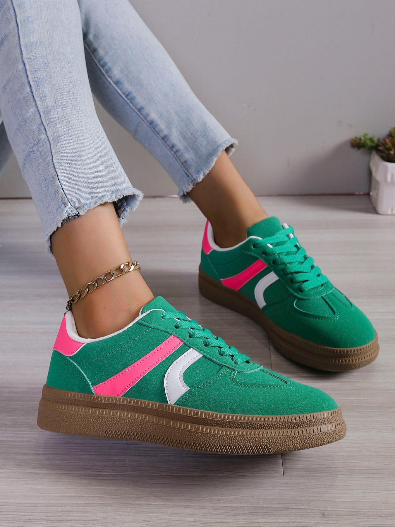 Women's Fashionable Lace Up Low Top Sneakers, Trendy Walking Sneaker, Casual Comfortable Sports Shoes for Daily Wear, Female All-match Round Toe Shoes for Summer