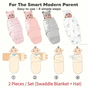 Baby Blanket Set with Hat, Soft Cute Baby Swaddle Wrap for Newborn 0-6 Months, Easy Wrapping, Christmas Halloween Thanksgiving Easter Gift, Multipurpose Comfy Bedding
