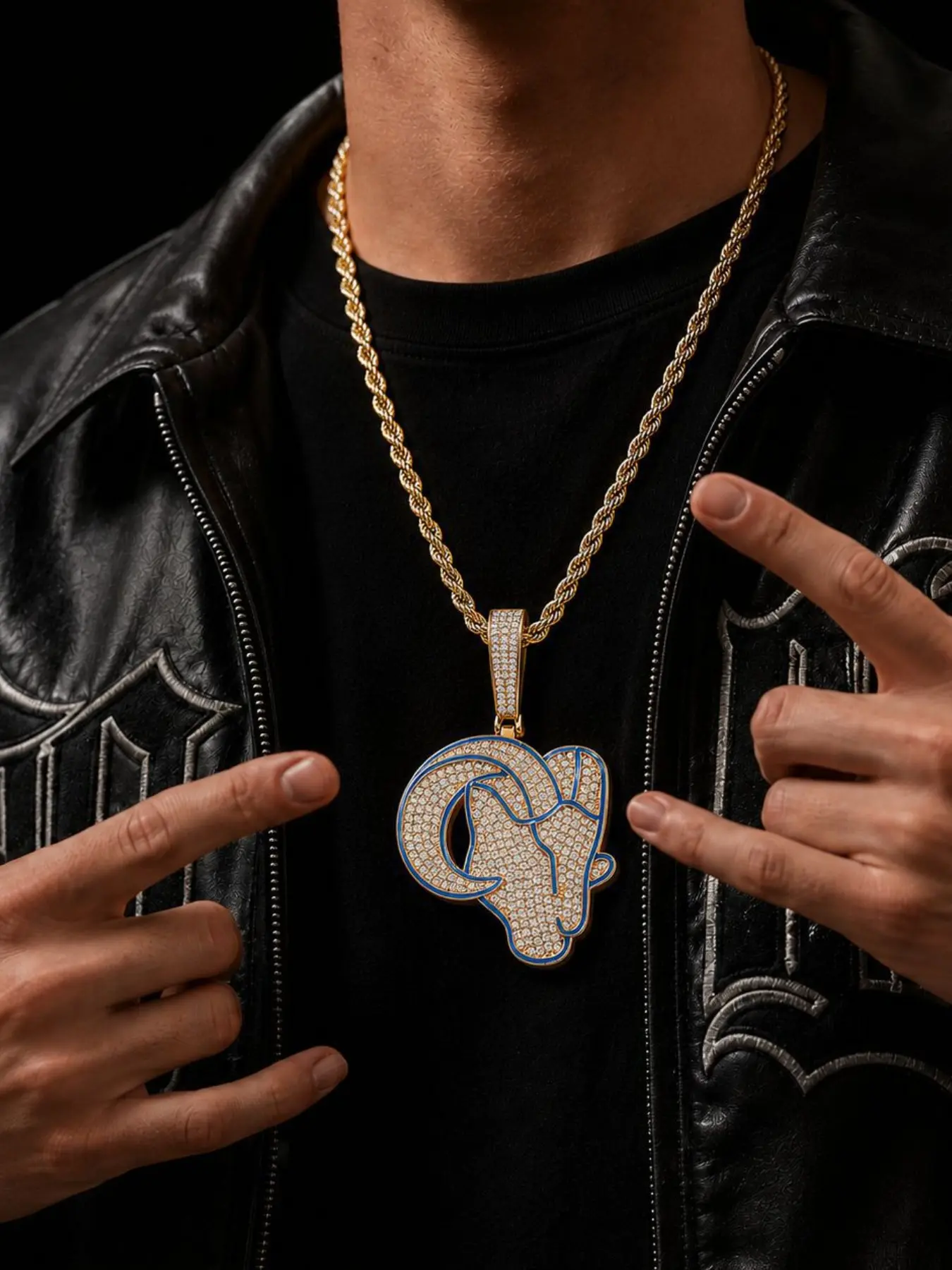 New Goat Animal Design Pendant, Men's Hip Hop Necklace, Versatile Copper Material, Copper Zircon Jewelry, Unique Fashion Accessory, Chain Necklace