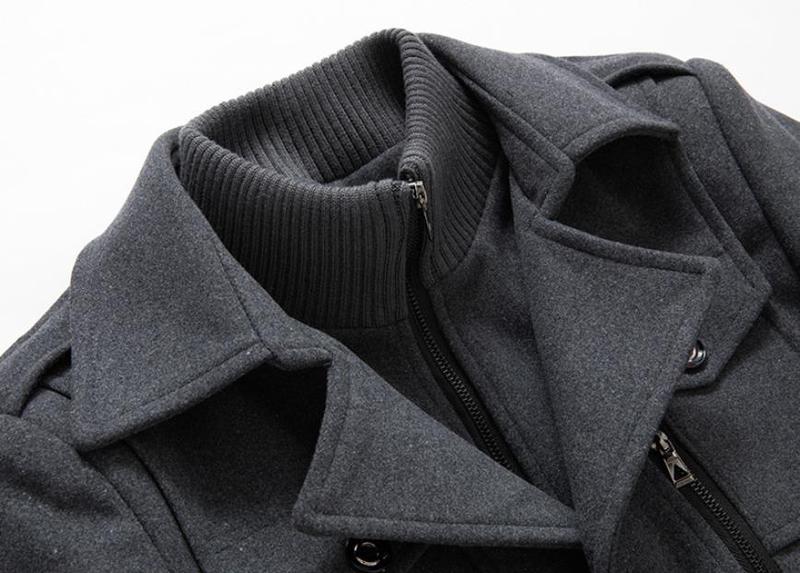Men's business woolen coat fashion double neck medium and long woolen coat, autumn and winter