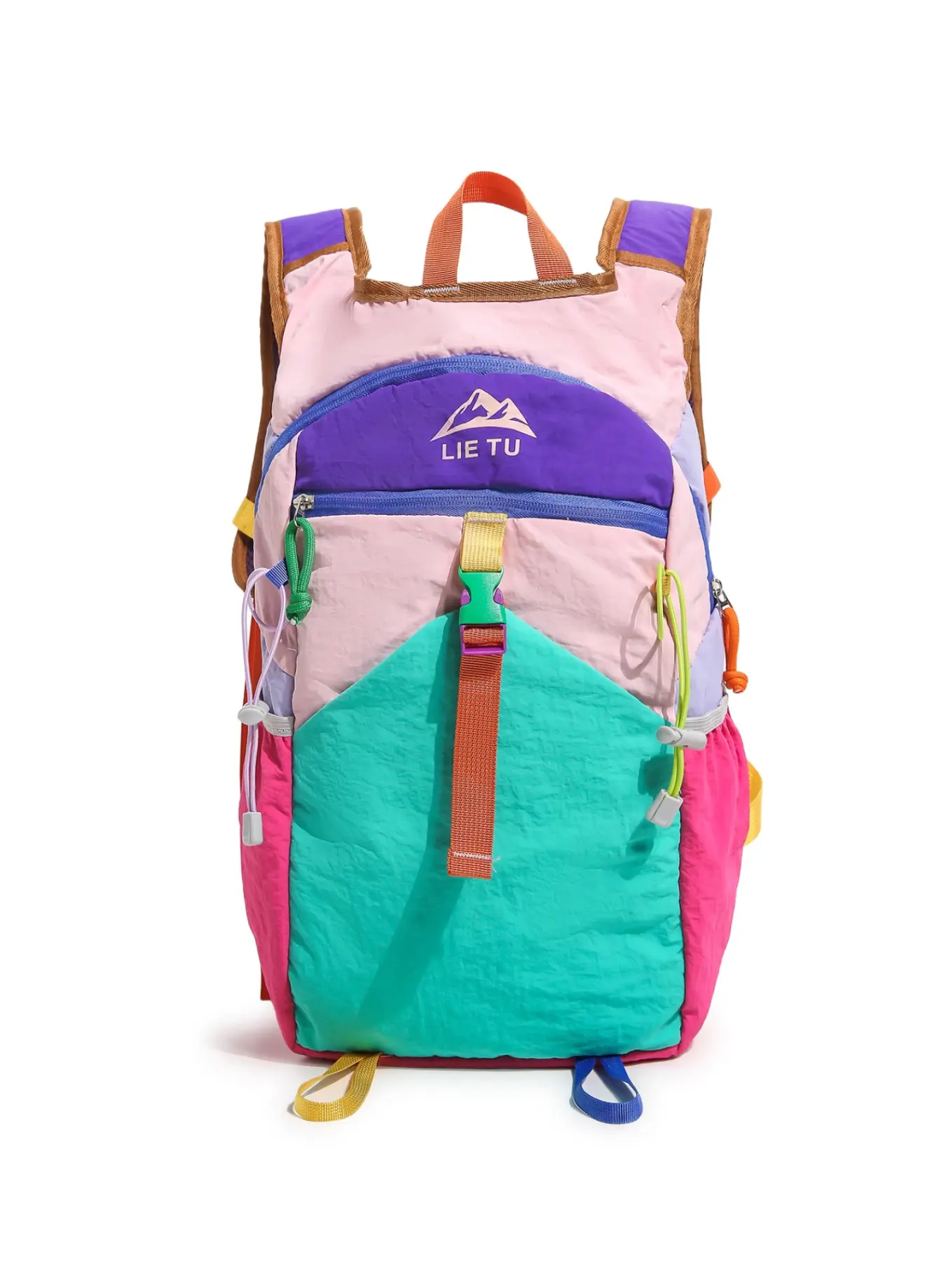 Dopamine Color Block Outdoor Hiking Backpack, Lightweight Nylon Waterproof, Breathable Honeycomb Back Panel, Multi-Compartment, Unisex