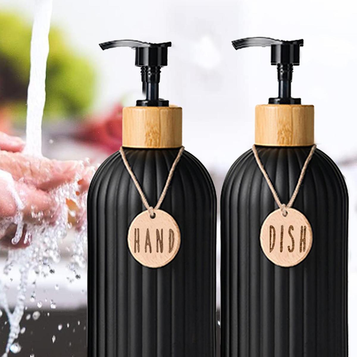 2pcs/set Wavy Design Empty Refillable Bottle & Silicone Tray, Bathroom Lotion Storage Bottle, Soap Container, Soap Canister, Portable Press Type Shampoo Dispenser Bottle, Bathroom Accessory, Home Supplies, Soap And Lotion Dispenser Set