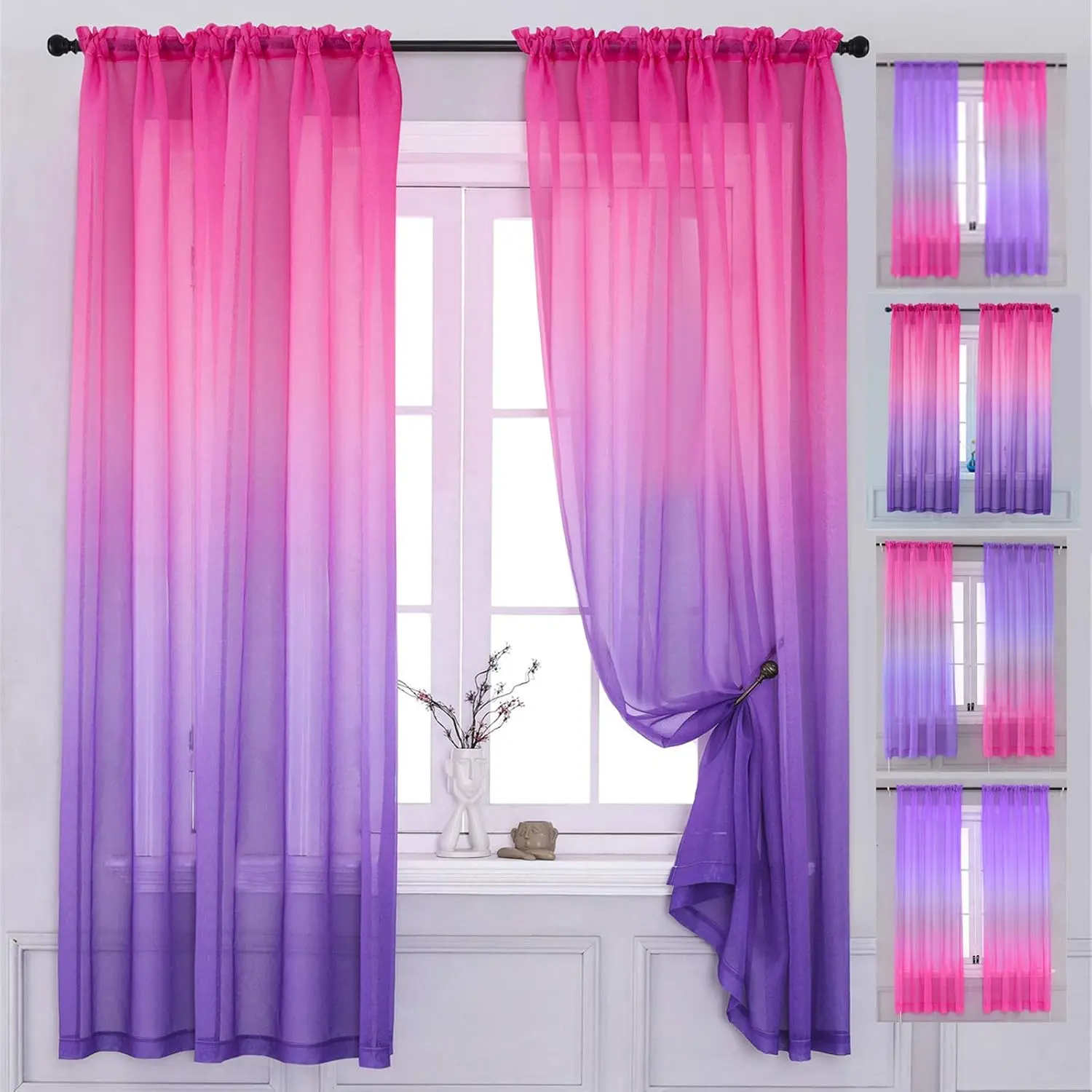 Bedroom Curtains 63 inch Length Sheer Curtain   Ombre Curtains Rod Pocket Drapes for Girls Living Room  Bedroom Decor, 1 Panel( , 40"x63")