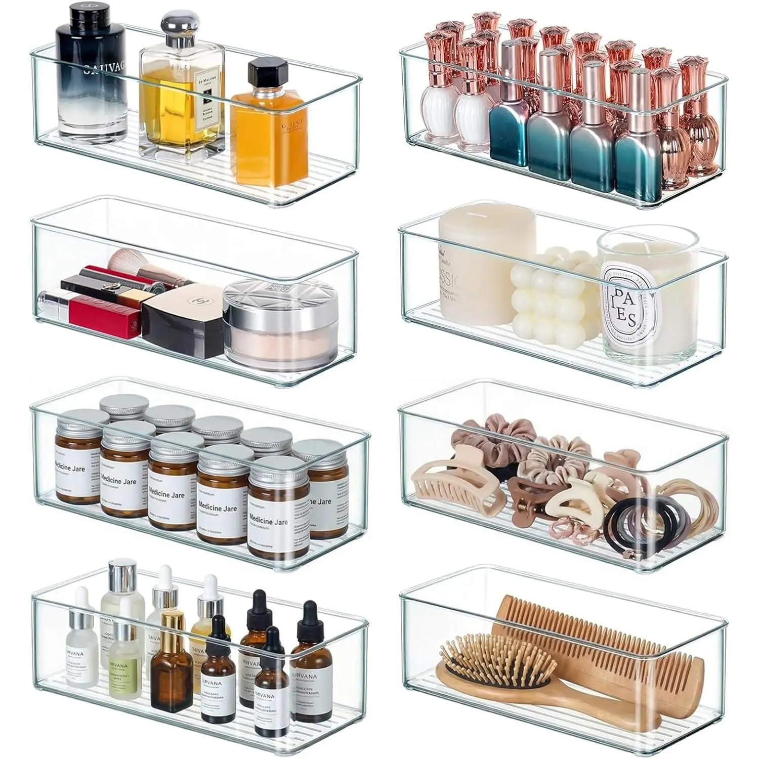 8 PACK Drawer Organizers Deep Drawer Organizer Bins Silverware Organizer Clear Stackable Storage Bins for Bathroom, Pantry, Office, Vanity, Desk Organization and Storage