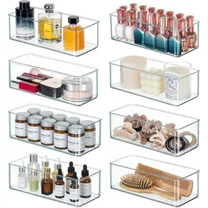 8 PACK Drawer Organizers Deep Drawer Organizer Bins Silverware Organizer Clear Stackable Storage Bins for Bathroom, Pantry, Office, Vanity, Desk Organization and Storage