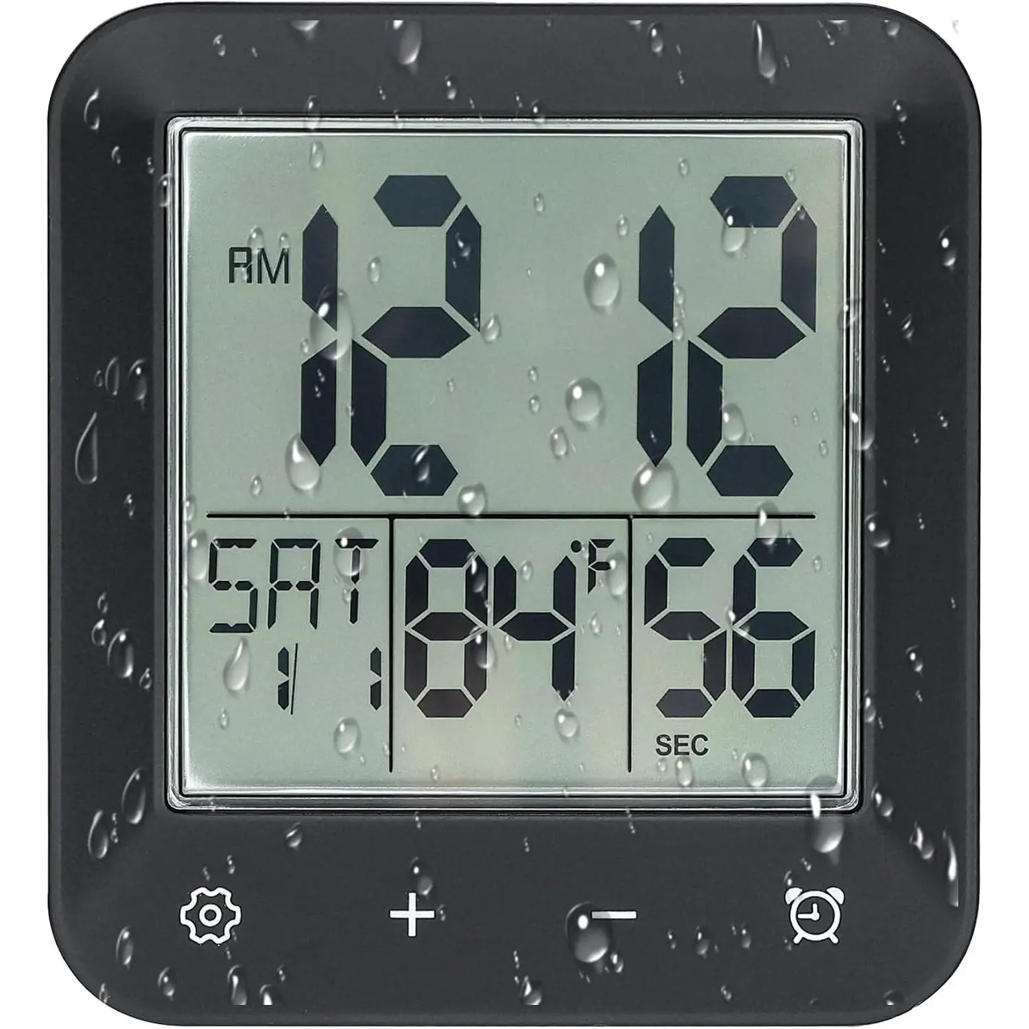 Waterproof Digital Shower Clock Set - Extra Large LCD Wall Clock with Countdown, Temperature, Time, Date, Day Display, Moisture-Proof, Anti-Splash, Suction Cup, Hanging, Hole Stand for Bathroom, Kitchen, Easy Installation, Ideal Gift