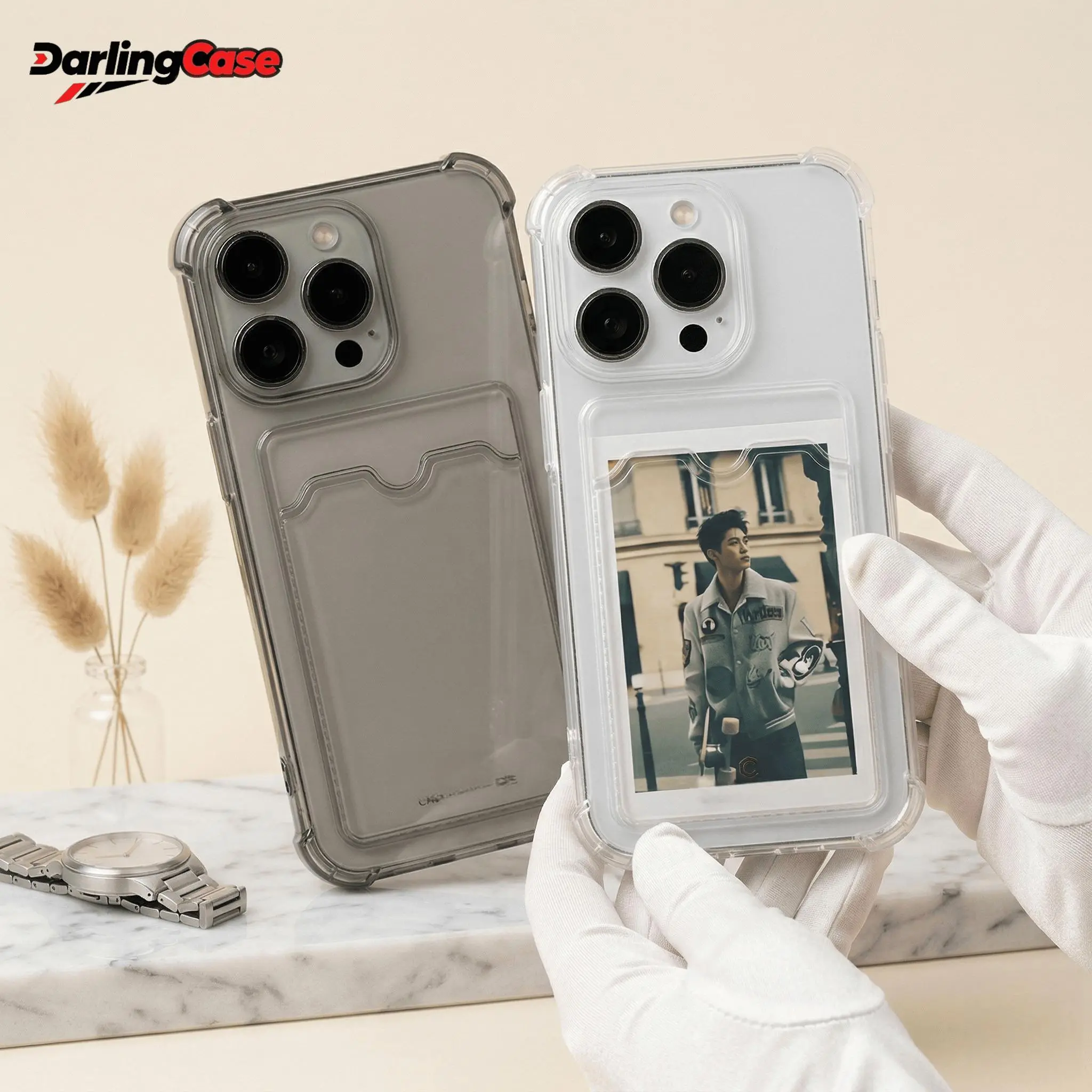 Darlingcase Durable transparent TPU phone case with card slots and a transparent shock-resistant back cover, compatible with iphone 17 phone case  16 15 14 13 12 Pro Max Protective Smartphone Casing Screen Protector Cellphone Protection
