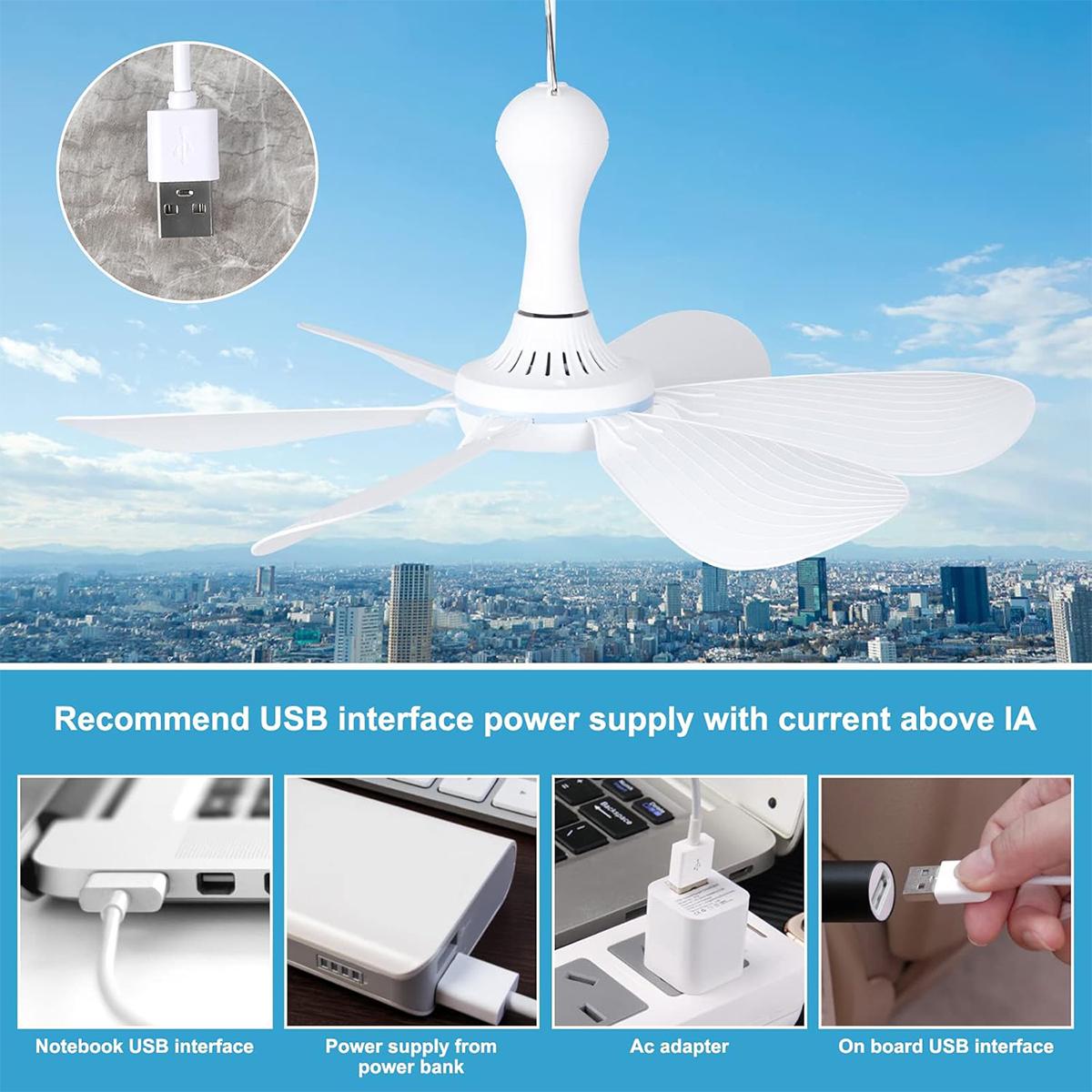 USB Mini Small Ceiling Fan Quiet Camping RV Fans Timing,Speed Emergency Portable Outdoor Hanging Gazebo Canopy Dorm Silent For Grow Tent,Hiking,Outages USB Ceiling fan Home Room with Remote