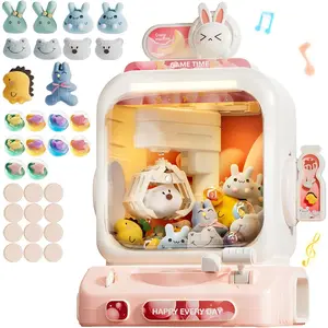 Claw Machine for Kids, Mini Vending Machines with Music Candy Grabber Prize Dispenser Toys for Girls Boys Age 3-6, Pink Electronic Claw Game Machine for Party Birthday Chirstmas Gifts