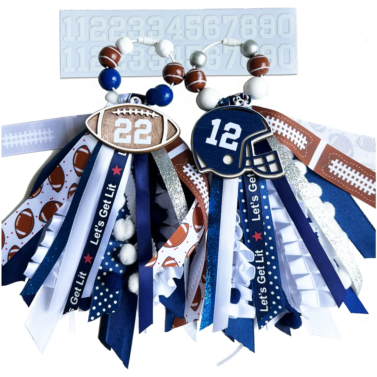 2Pcs tassel Football bag charms,tote bags handbags charms,sports Keyrings,football mum,purse charms,Made player numbers 0-99,beach hole bag charms for cheer,Football bag accessories