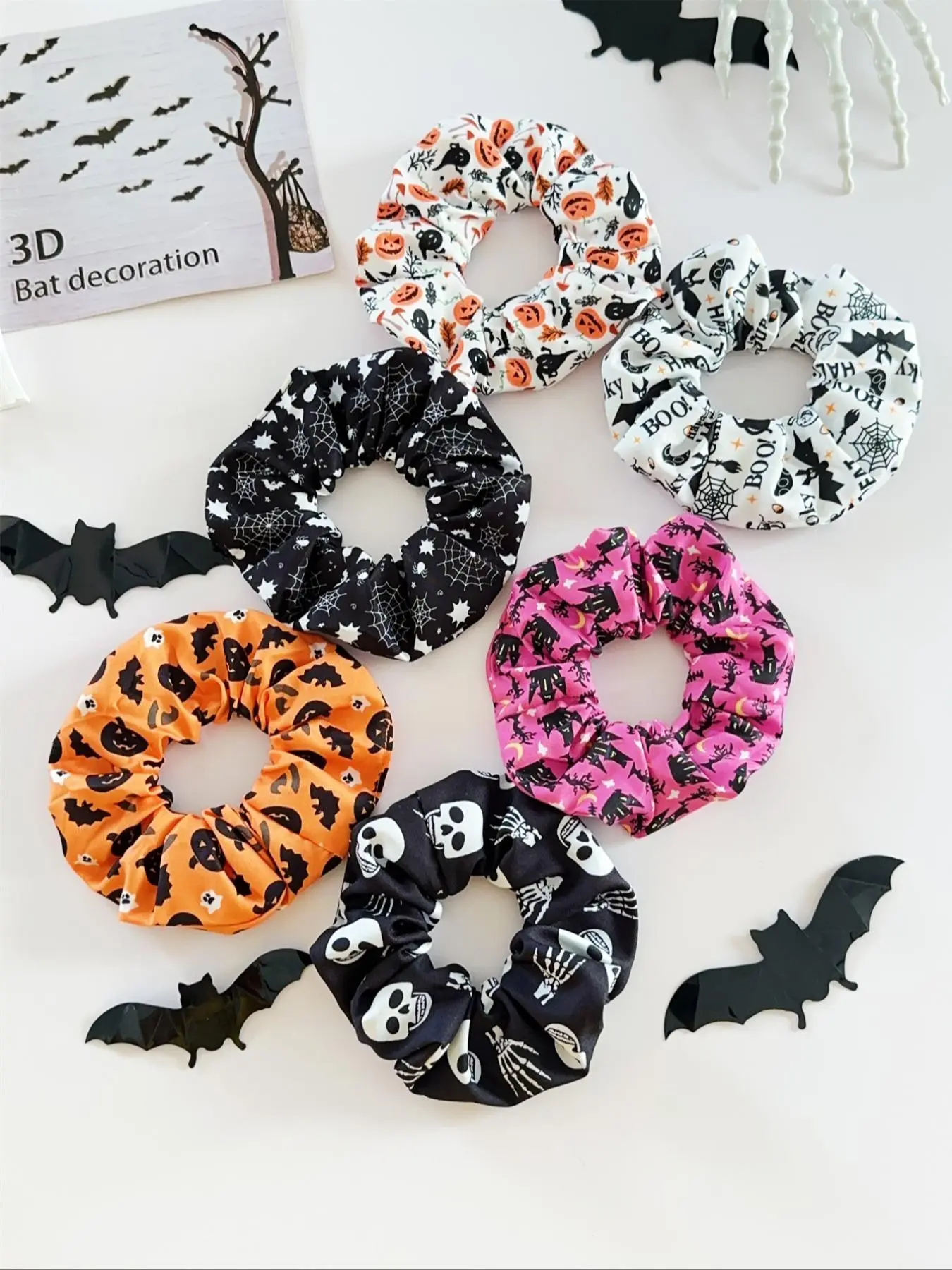 6 Pack Women Gothic Punk Halloween Headbands, Dark Mysterious Print with Pumpkin, Spider Web, Bat & Ghost, Stretchy Fabric Non Slip Hair Bands, Ideal Halloween Cosplay & Back to School Costume Hair Accessories Set, Hairbands