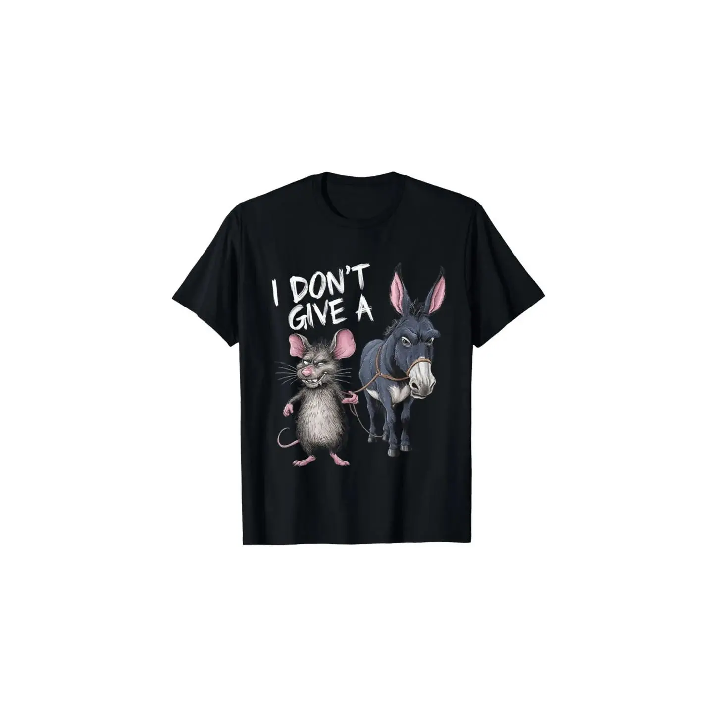 Unisex I Don't Care Mouse and Donkey Graphic Tee, 180g 100% Cotton Soft Breathable Plus Size Crew Neck Shirt, Funny Fall Streetwear for Men and Women. Fits All.