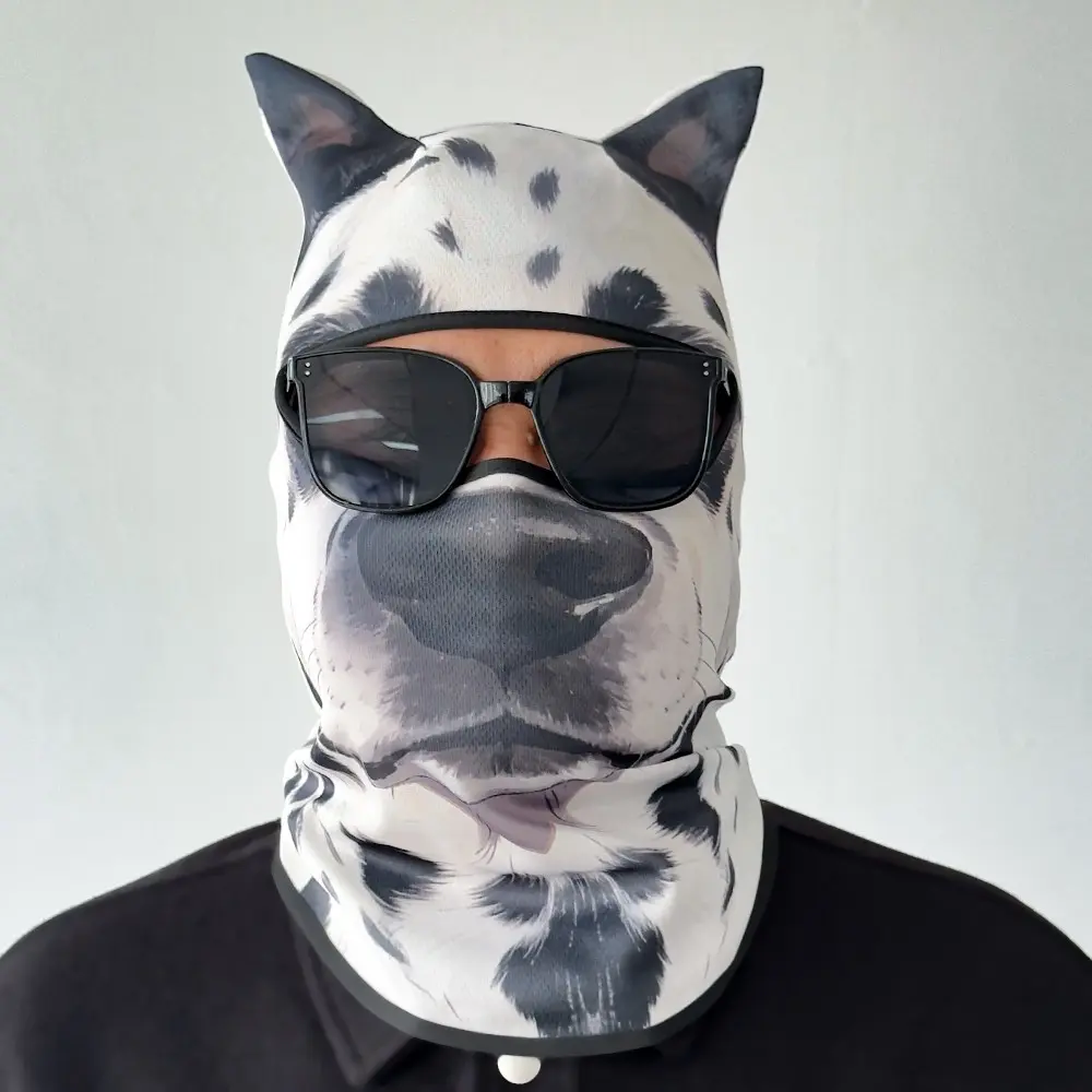 3D Realistic Spot Dog Animal Mask, Ice Silk Cool Full Face Neck Cover, Outdoor Motorcycle Fishing Skiing Sunscreen Windproof Dustproof Face Mask, Halloween Cosplay Costume