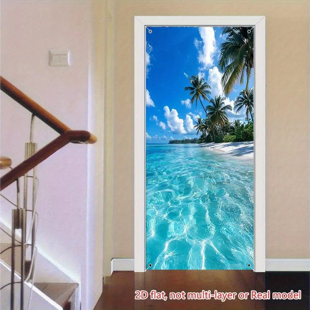 2D Flat Polyester Cloth Photography Backdrop - HD Digitally Printed, Soft, Lightweight, Foldable Universal Party Decor Foldable Background Cloth for Studio Shooting, Livestream (Tropical Beach Ocean Palm Tree Scene)