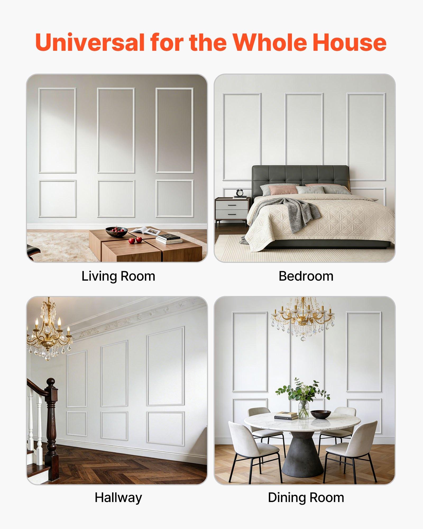 VEVOR Wall Molding 3 Pack, Wainscoting Panels Kit, Lightweight Paintable Polystyrene, Easy to Install, Waterproof Accent Wide Profile Trim for Interior Living Room, Bedroom,White (24x54 + 24x24 in)