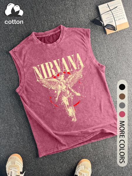 Men's Vintage Angel Graphic Print Tank Top, Casual Sleeveless Top for Summer, Men's Clothes for Daily Wear, Socks