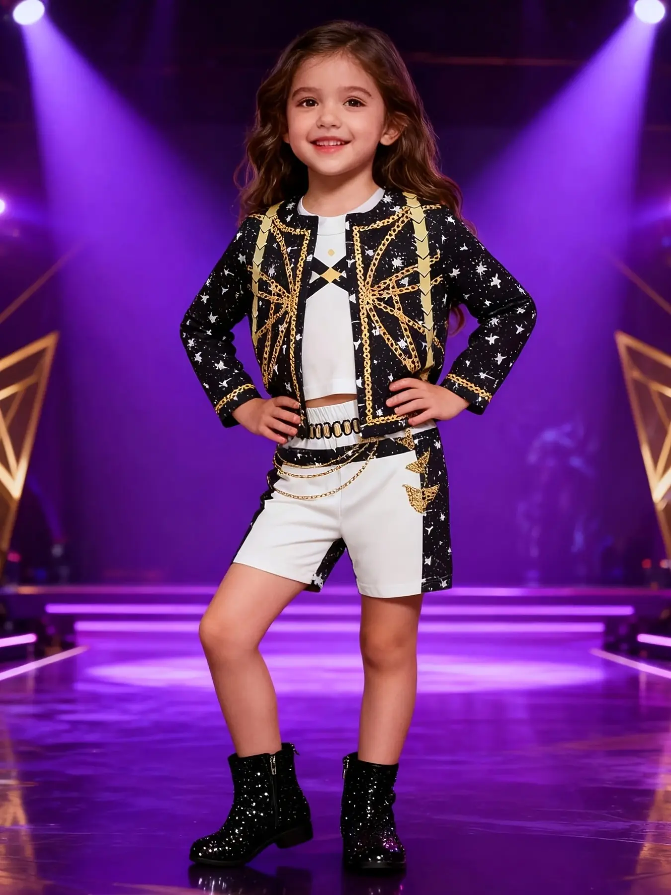 Girls' Stage Costume Set, Dress Up Costume, Casual Fashion Short Top and Tank with Shorts, Soft Comfortable Fabric, Perfect Gift for Girls