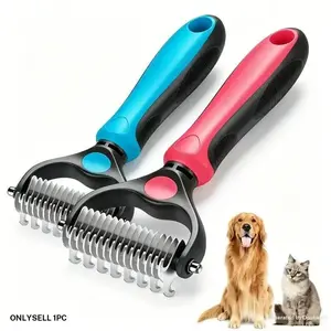 2PCS Pet Combs Professional Pet Deshedding Brush 2 Sided Dematting Dog Comb Poodle Brush Cat Brush Rake Puppy Grooming Tools Undercoat Shedding Flying Hair(Blue and Pink),Summervibes