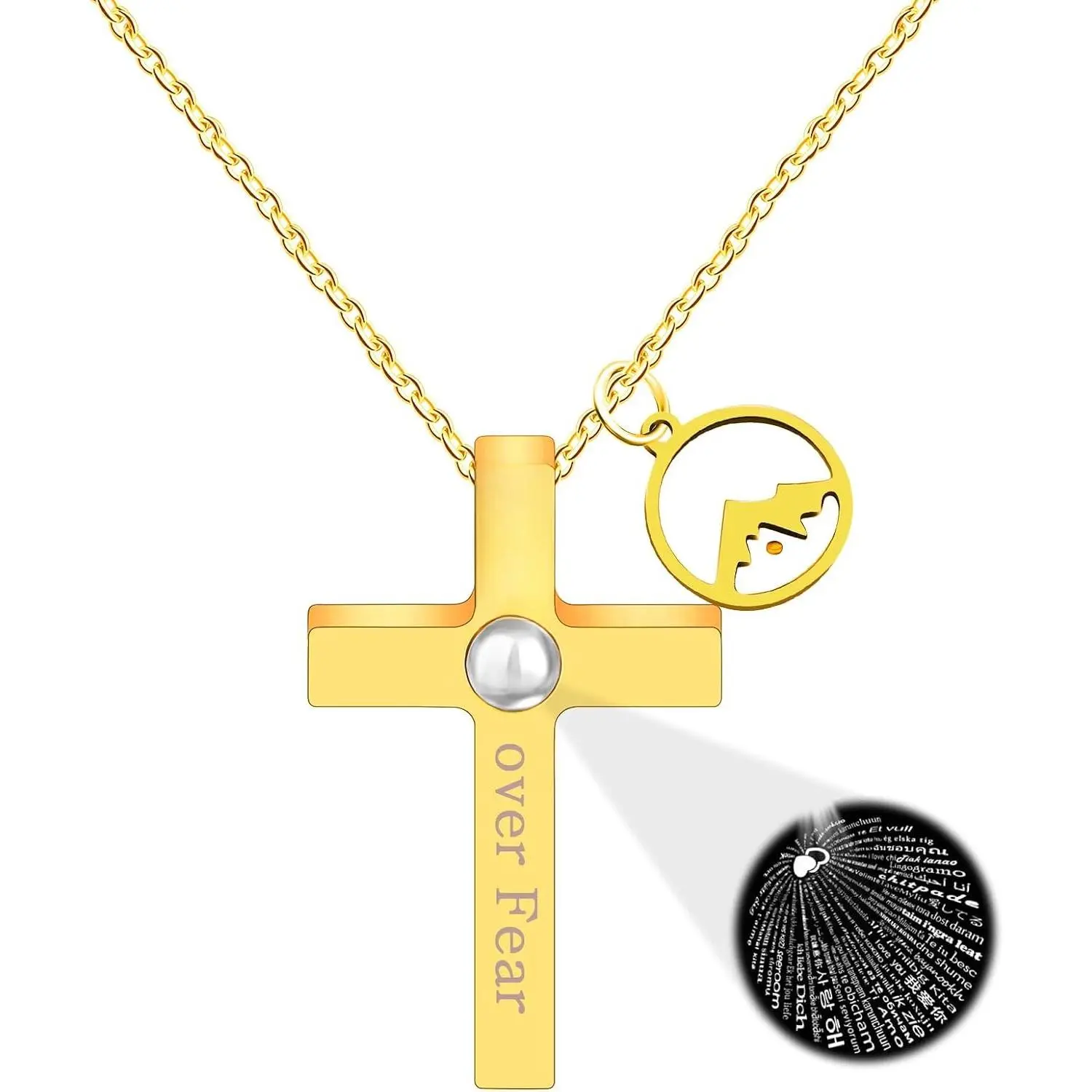 Fashion Graceful Heart Mustard Seed Religious Necklace - Stainless Steel 100 Different Languages of “I Love You” Projection   for Christian Thanksgiving Christmas Birthday