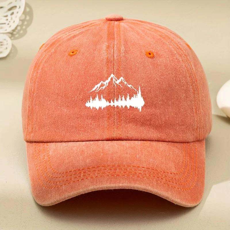 Adjustable buckle baseball cap with forest print, curved brim, outdoor casual duckbill cap, adjustable for sun protection