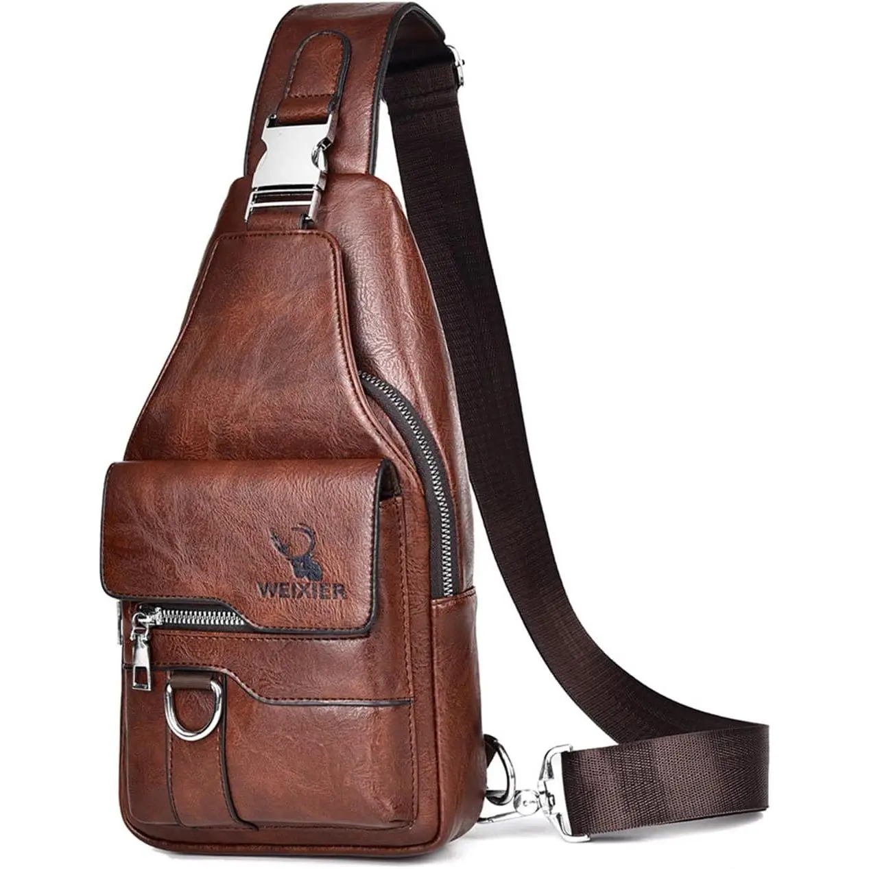 PU Leather Sling Bag for Men - , Lightweight, Crossbody Chest Bag for Hiking & Cycling