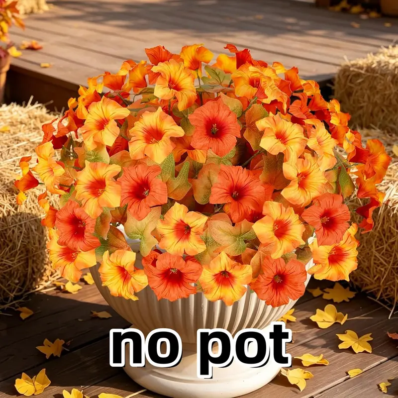 19-Inch Artificial Flowers, 4/8 Pcs Silk Petunia, Spring Summer Fall Decor, Indoor Outdoor Patio Planter Front Door Garden Balcony Window Halloween Thanksgiving Home Decoration
