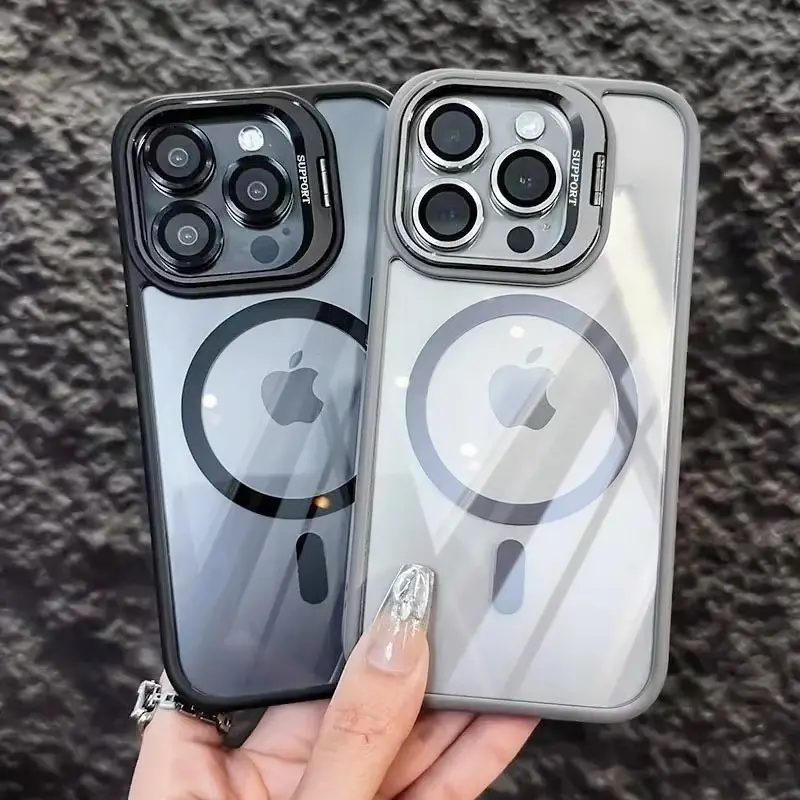 Transparent Kickstand Case Compatible with iPhone 17/16/15/14/13/12/11 ProMax Plus, Shockproof Anti-Drop Magnetic PC for Unisex, Daily Use Office, Stand Camera Protection PC Protective Cover