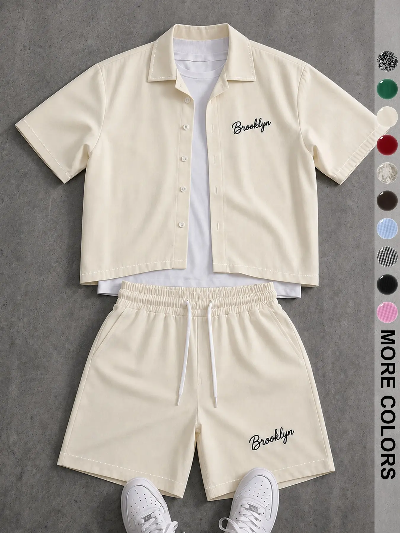 High Street Teenish Casual Set for Men, Multi-Color Thin Breathable Shirt and Shorts, Versatile Two-Piece Outfit, Comfortable and Stylish