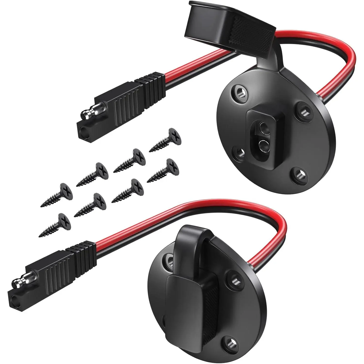 SAE Power Socket Sidewall Port Quick Connect Kit (2 Pack), Weatherproof 2-Pin 12AWG Wire Flush Mount Connector, Includes 8 Screws for Solar Generator Battery Charger, Includes Screws