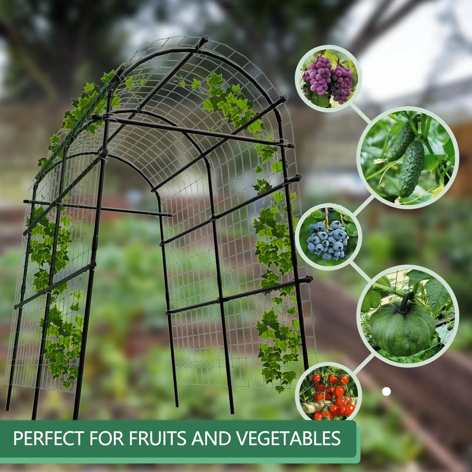 Garvee Extra Tall 7.5FT Metal Garden Arbor Trellis with Netting, Adjustable Width Polyethylene Coated Steel Frame, Weather Resistant Outdoor Arch for Climbing Plants, Vegetables, Flowers, Wedding & Event Pergola