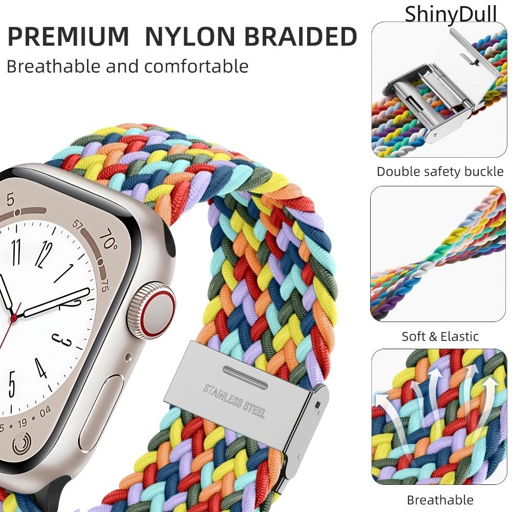 Braided Nylon Apple Watch Strap – Elastic Snap-Back, Adjustable Sports Wristband with Silent Metal Snap, Fits Series 1–10, SE, Ultra / Ultra 2