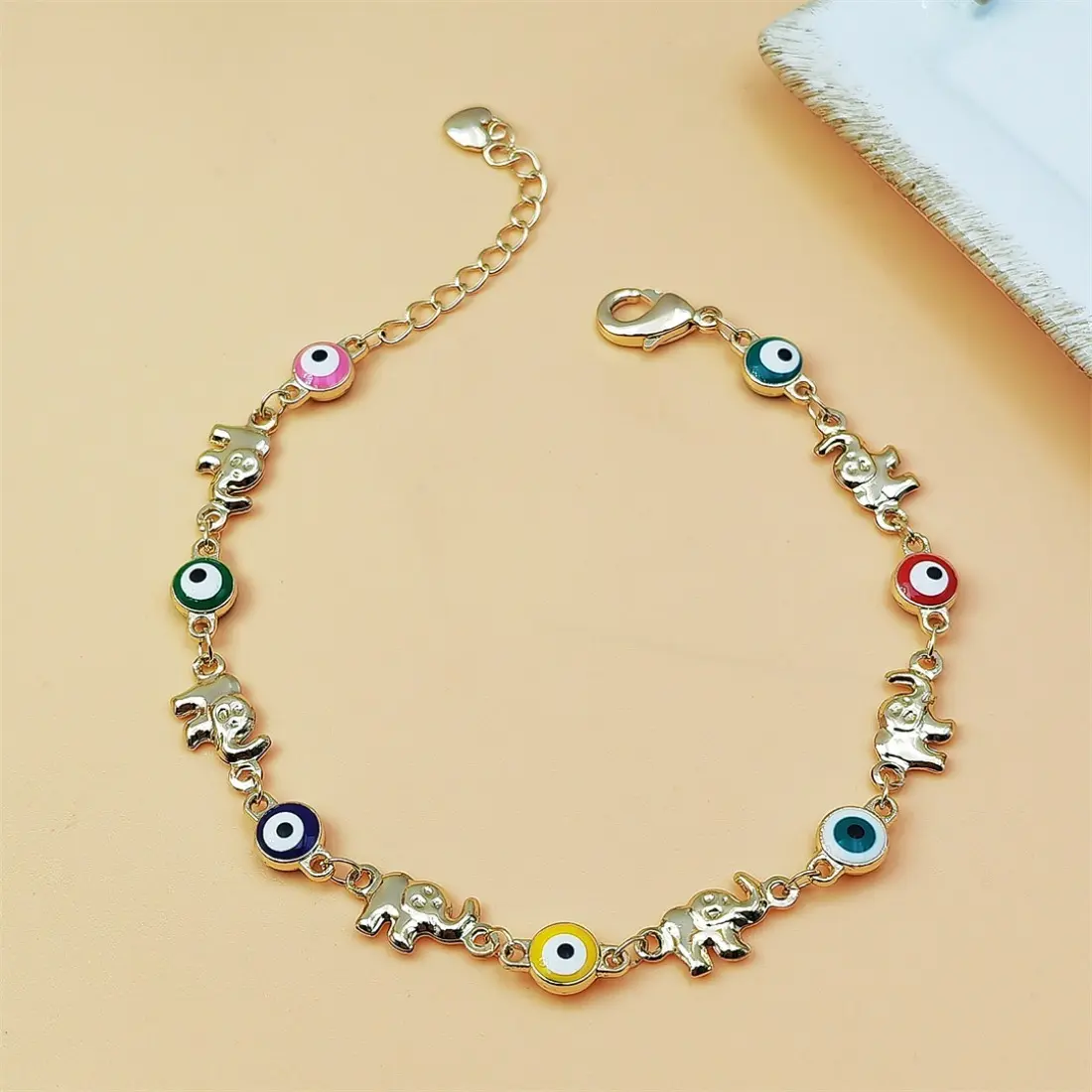Bohemian Elephant & Evil Eye Anklet, Convertible Chain Charm Bracelet with Colorful Beads, Fashionable Accessory Jewelry for Women, Boho Anklet, Wearable Jewelry, Animal, Non Tarnish Jewelry