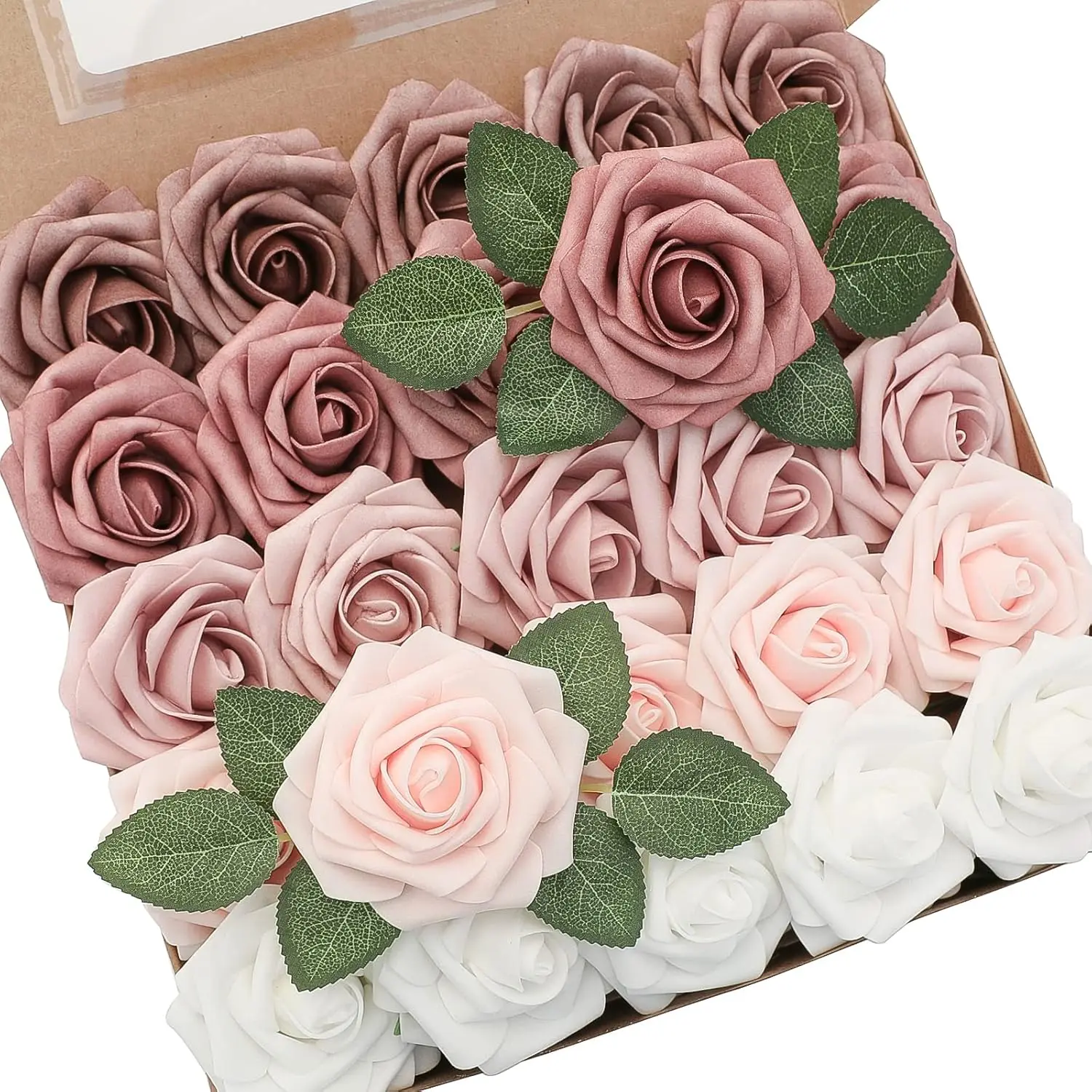 25pcs Foam Ombre Effect Roses - Gradient Retro Pink, 3.16" Realistic Blooms, Long Wire Stems, Allergen-Free Faux Flowers for Wedding Decor, Valentine’s Day Home Office Decor