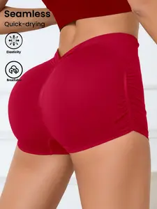 High-Waisted Peach Butt Yoga Shorts, Seamless Sporty Workout Pants, Quick-Dry Breathable High-Elastic Fitness Capris, Plain Pattern