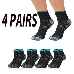 Men & Women's 4-Pair Low Cut Ankle Compression Socks - Plantar Fasciitis Support, Breathable Polyester Athletic Socks, Sweat-Wicking, Odor-Control, Friction-Protective for Running