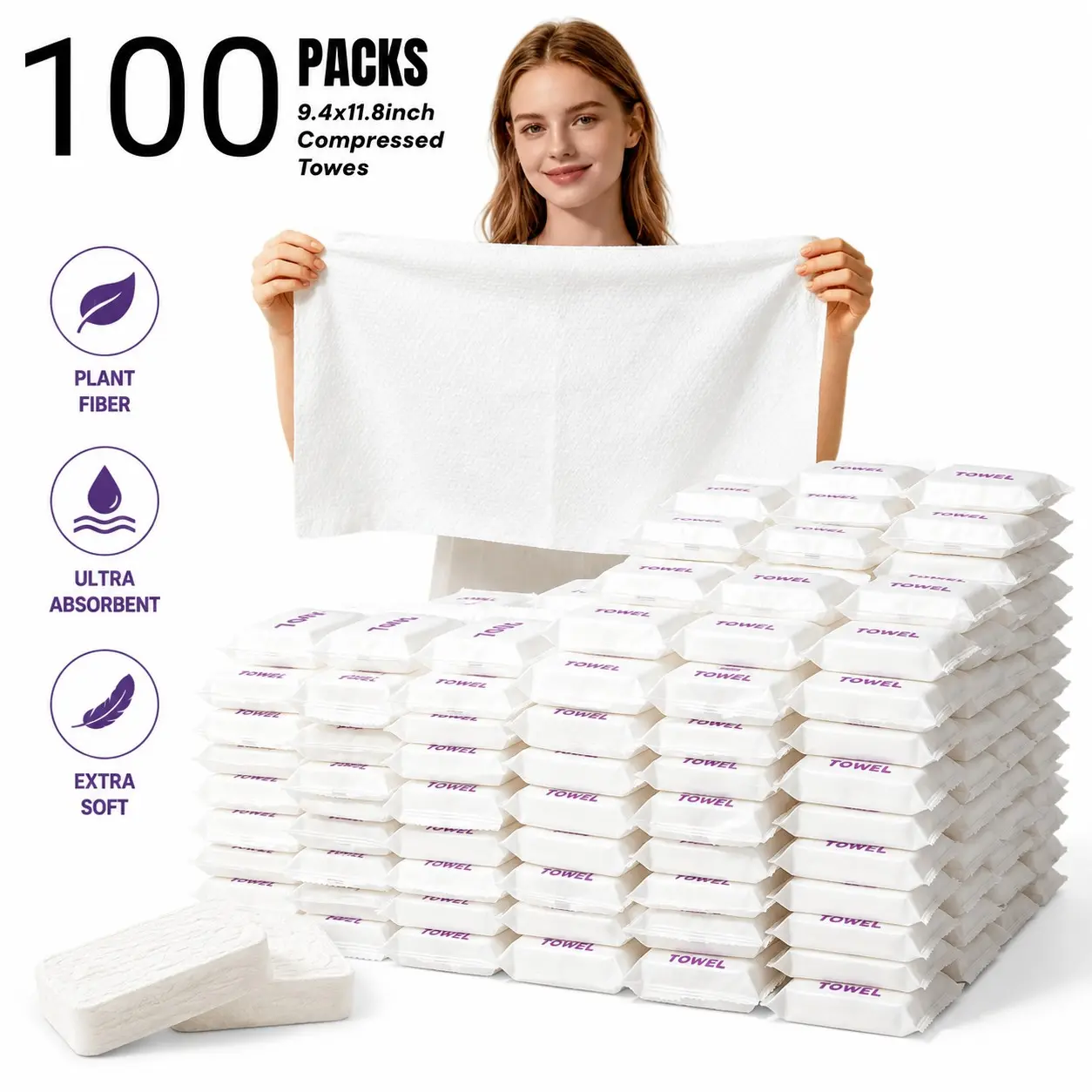 100Pcs Compressed Towels Tablets (11.8" x9.4") Disposable Face Towel | Compressed Washcloths for Travel, Soft Compressed Face Towel for Daily Use & Camping Essentials
