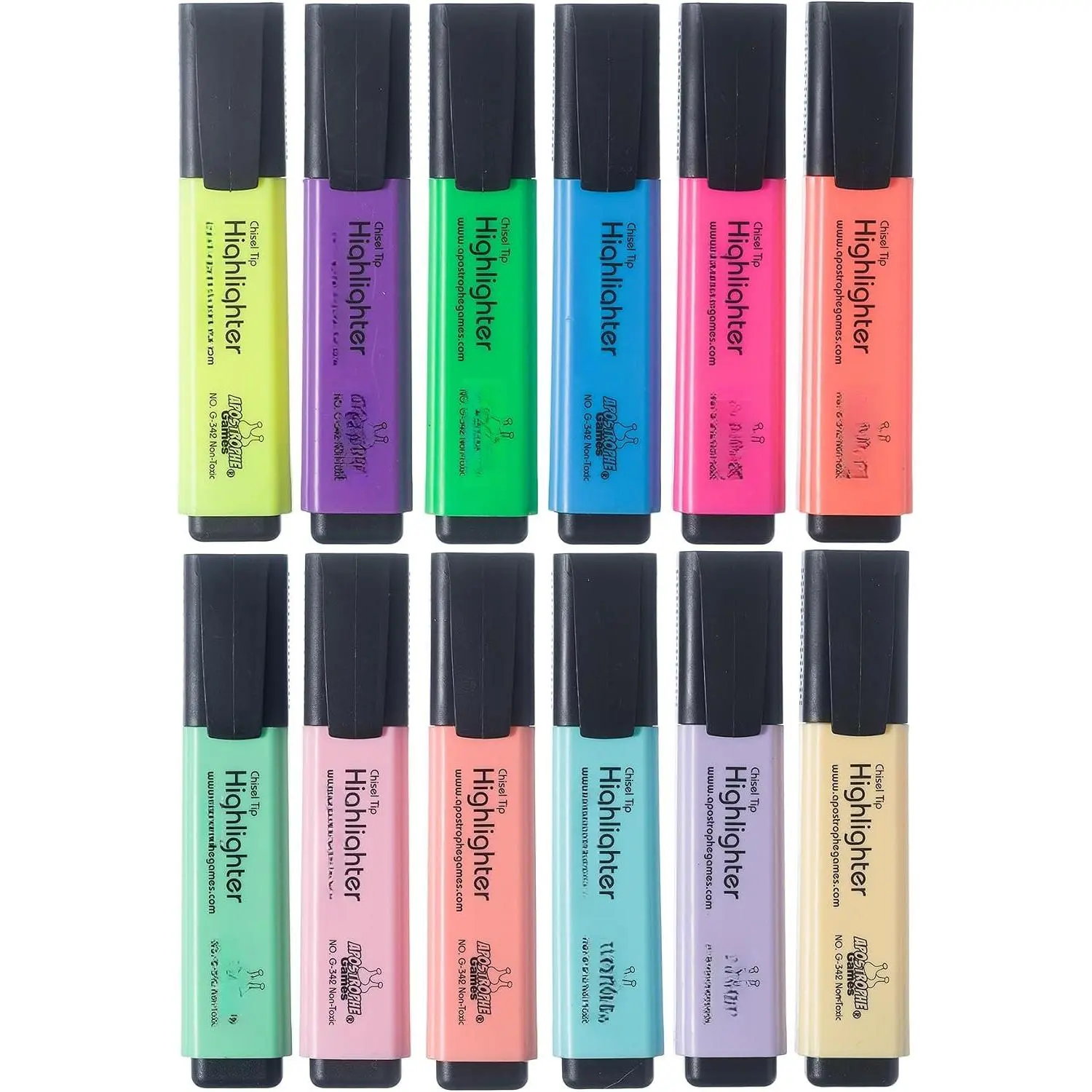 12 Highlighters, Chisel Tip  Color Set, Fluorescent and Pastel Colors - Dry-  Highlighter Markers, Office, School Supplies