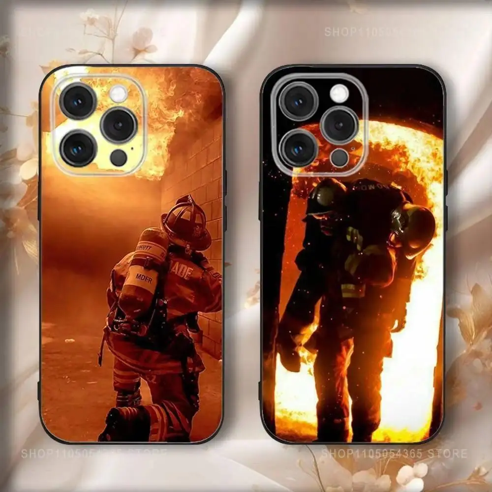 Soft Plastic Firefighter Phone Case, iOS/Android Multi-Model Scratch Guard Protective Back Cover for iPhone 11-17 Pro Max/Plus & Samsung Galaxy S23-S25 (Black) - Mobile Phone Accessories