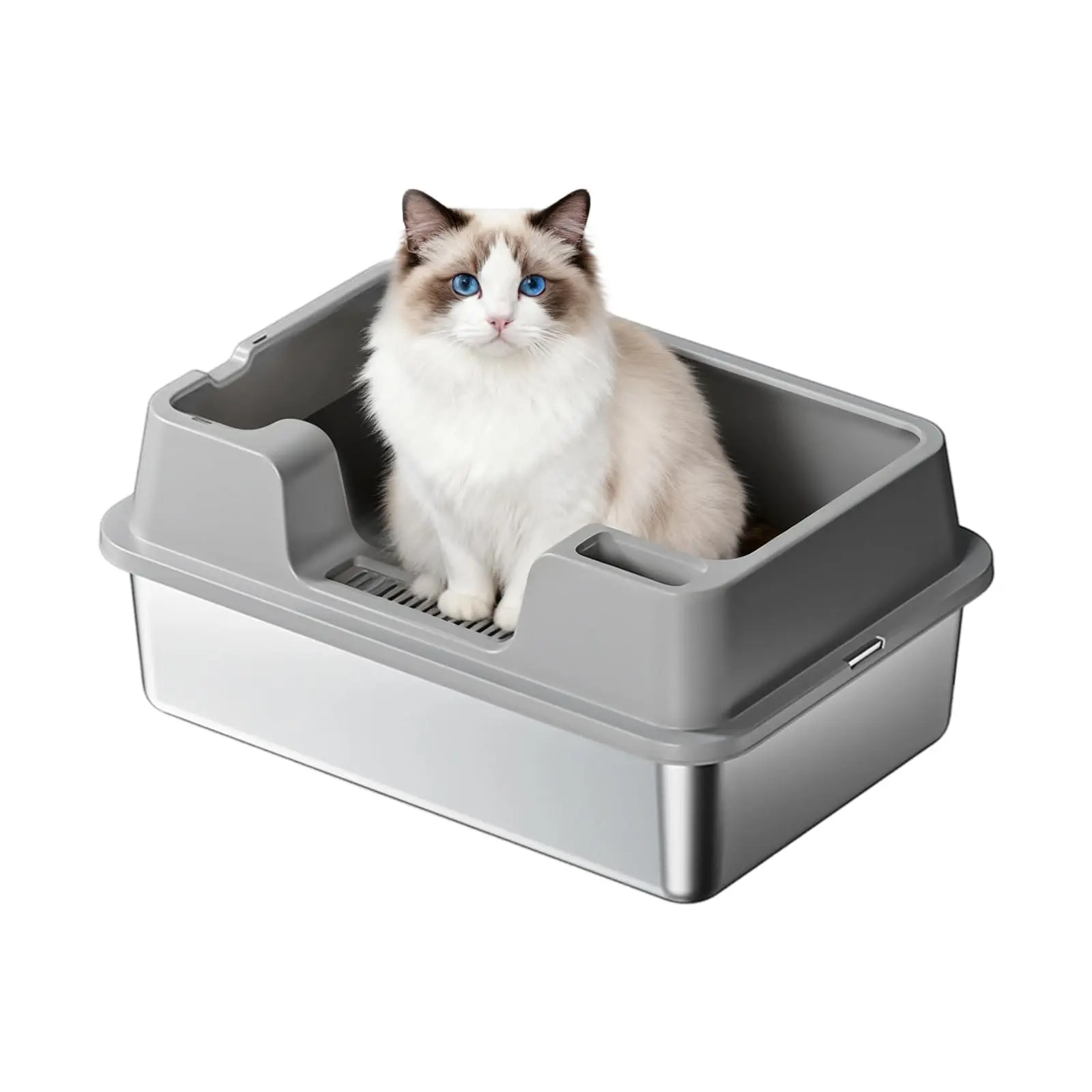 Garvee XL Stainless Steel Cat Litter Box with High Sides and Semi-Enclosed Hood, Leak-Proof, Odor Resistant, Non-Stick, Easy to Clean, Durable Metal Tray for Large Cats, 60x40x27cm